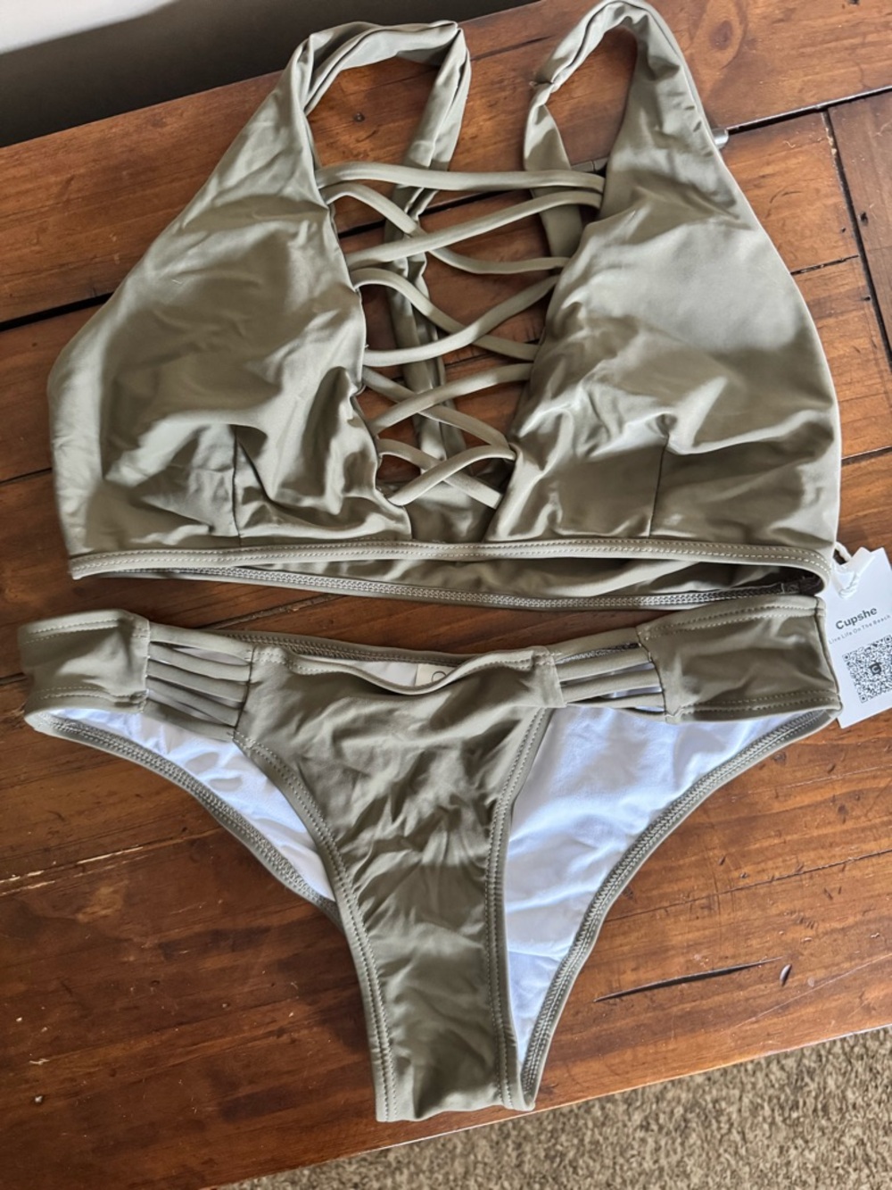 Cupshe Olive Green Strappy Lace-Up Bikini Medium